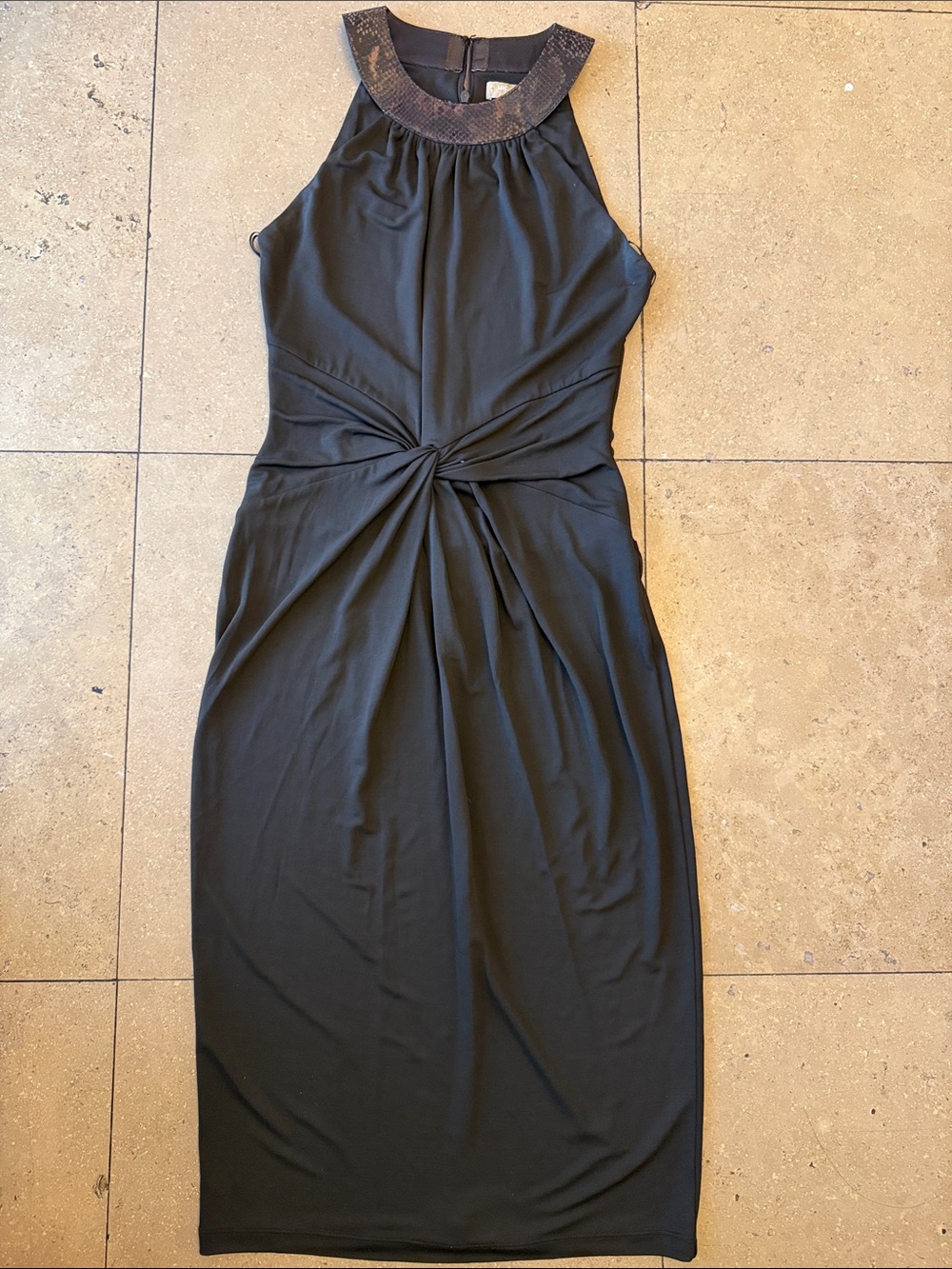 Michael Kors Collection Black Twist-Front Halter Midi Dress